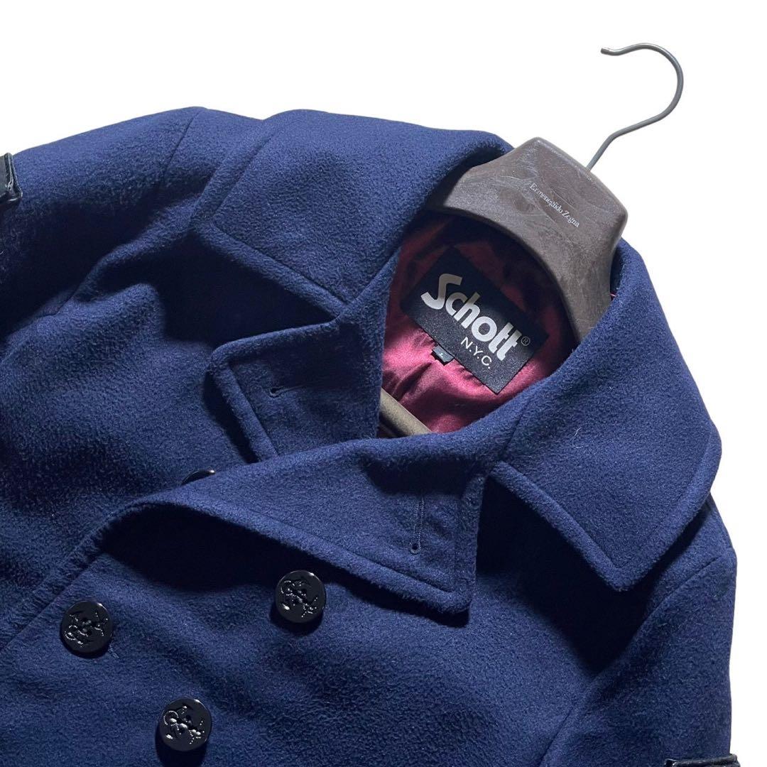 美品■schott ピーコート　ネイビー　裏地赤　L USA製