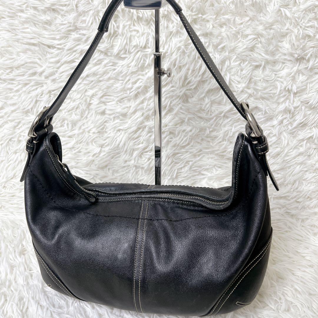 バッグ COACH Black Leather Hobo Half Moon Y2K