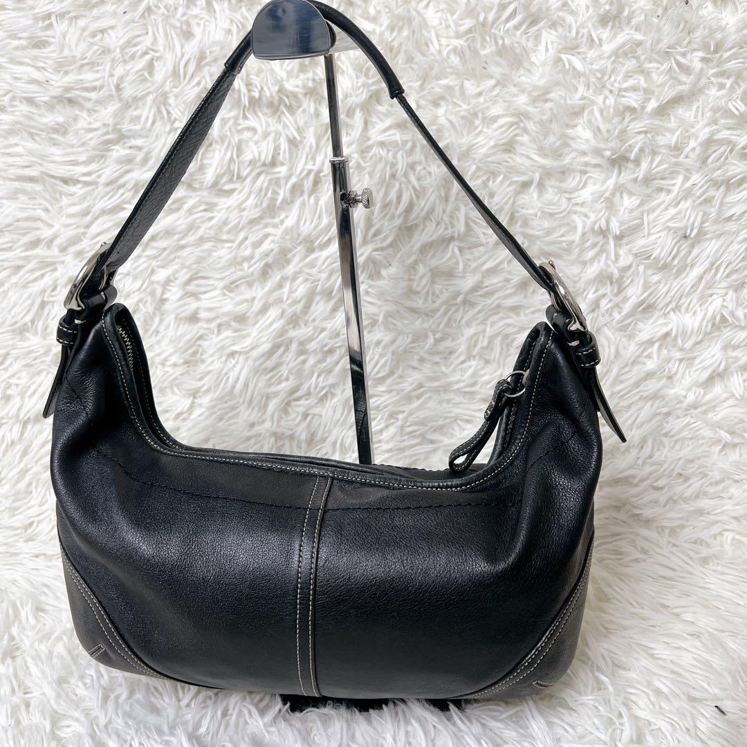 バッグ COACH Black Leather Hobo Half Moon Y2K