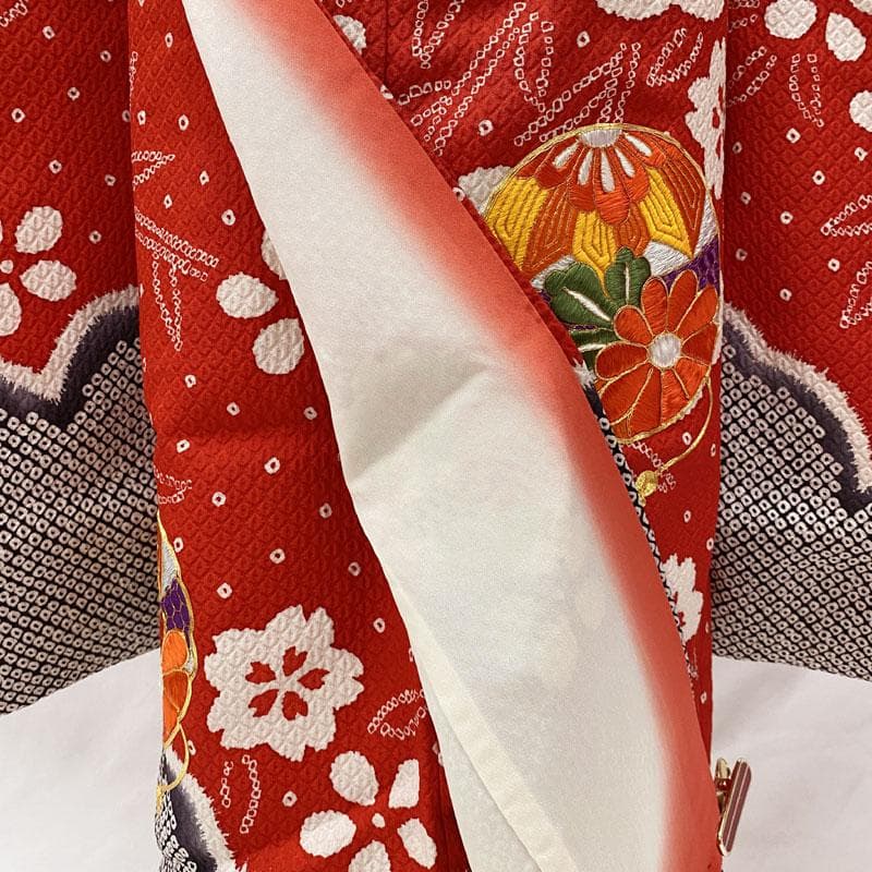 503ag4◎七五三 七歳 女児 総絞り風 銀駒刺繍 着物&袋帯&長襦袢◎