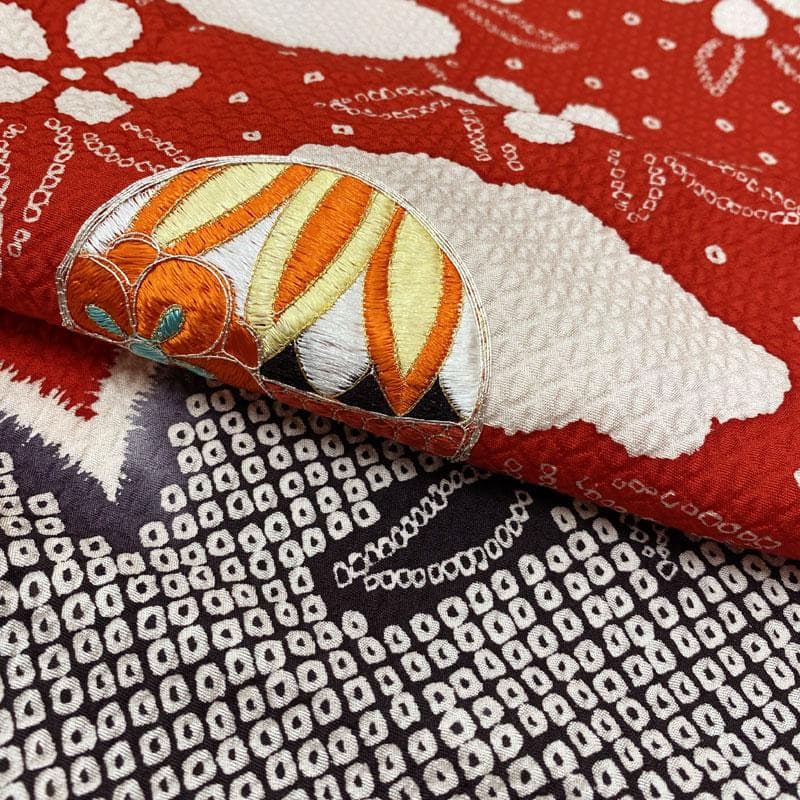 503ag4◎七五三 七歳 女児 総絞り風 銀駒刺繍 着物&袋帯&長襦袢◎