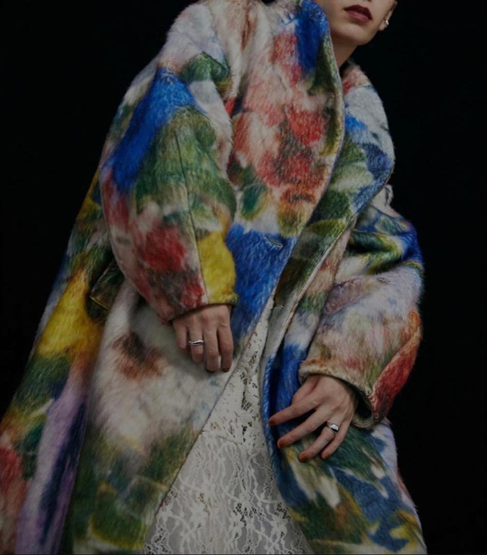 ジャケット・アウター AMERI UND TEXTURE ART FLOWER SHAGGY COAT