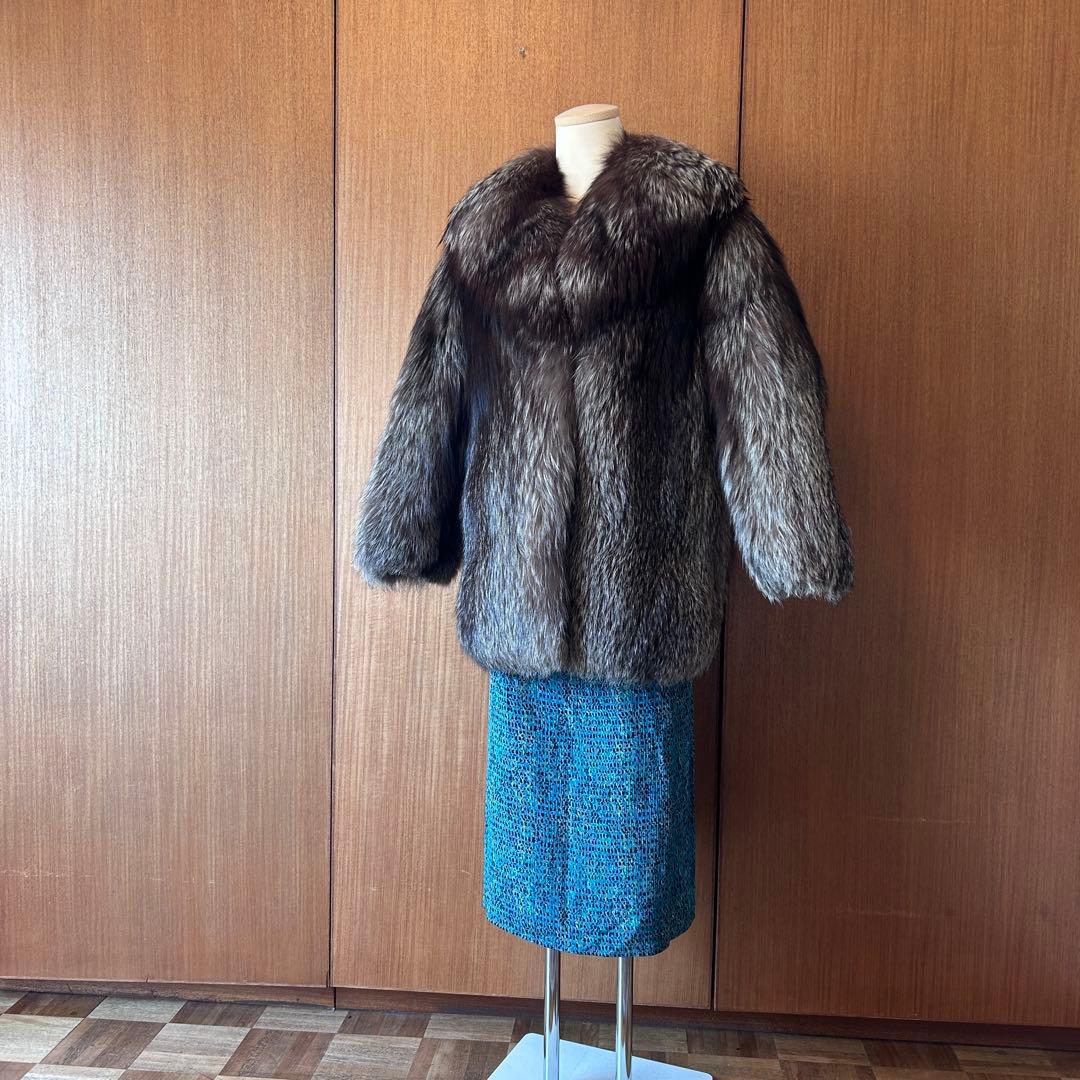 フォックス毛皮 コート サイズ11 ヒップ丈 裏地破れあり