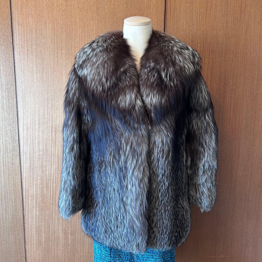 フォックス毛皮 コート サイズ11 ヒップ丈 裏地破れあり