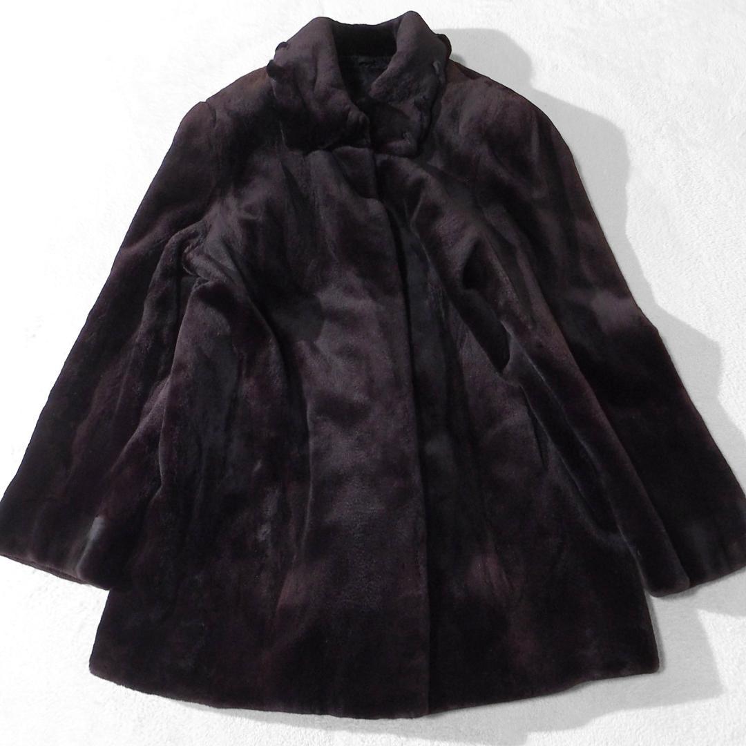 美品 サガミンクSAGA MINKシェアードミンク ダークブラウン ミンクコート