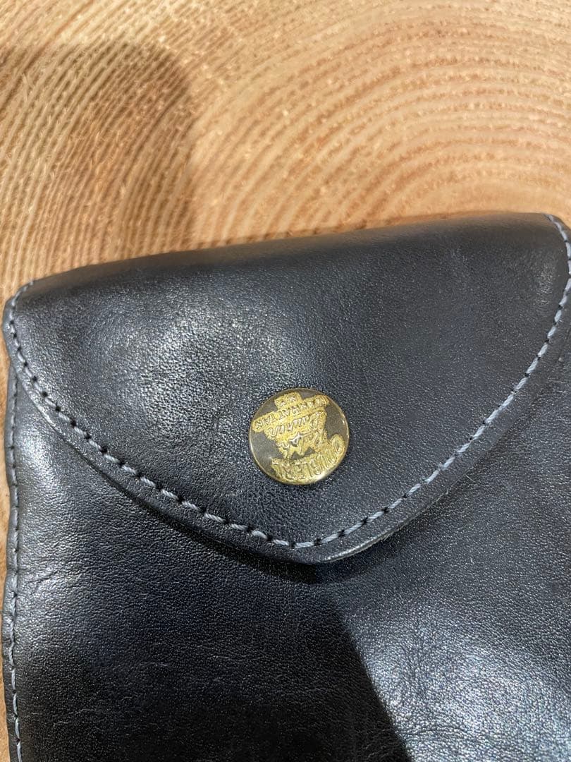 RRL 黒レザー二つ折り財布 金色コンチョボタン　ダブルアールエル
