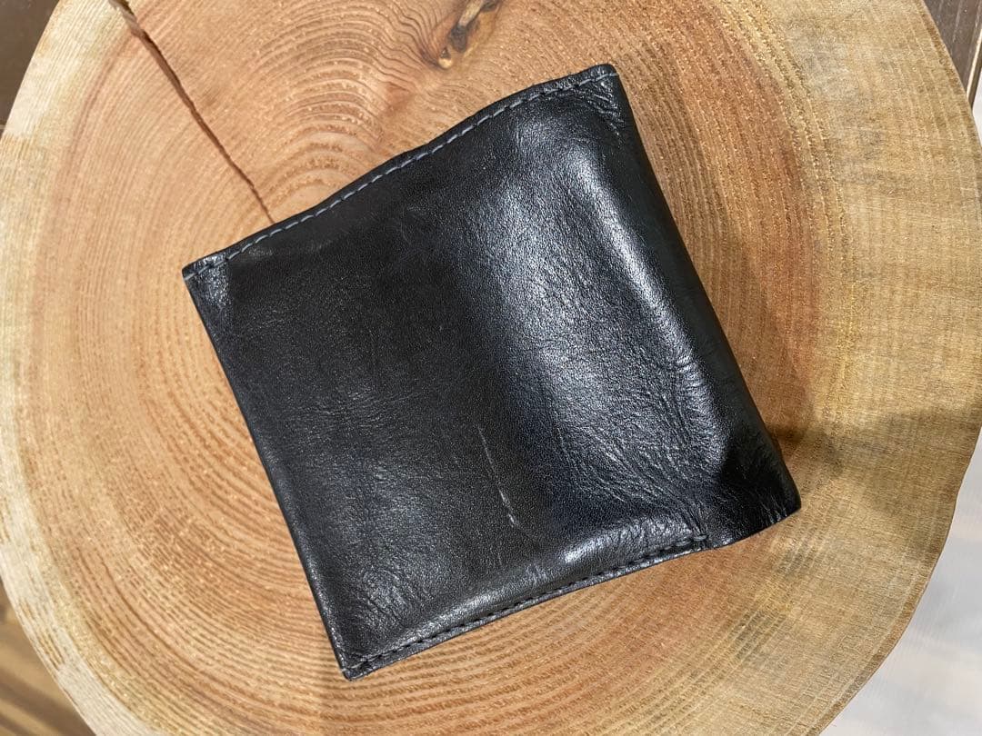 RRL 黒レザー二つ折り財布 金色コンチョボタン　ダブルアールエル