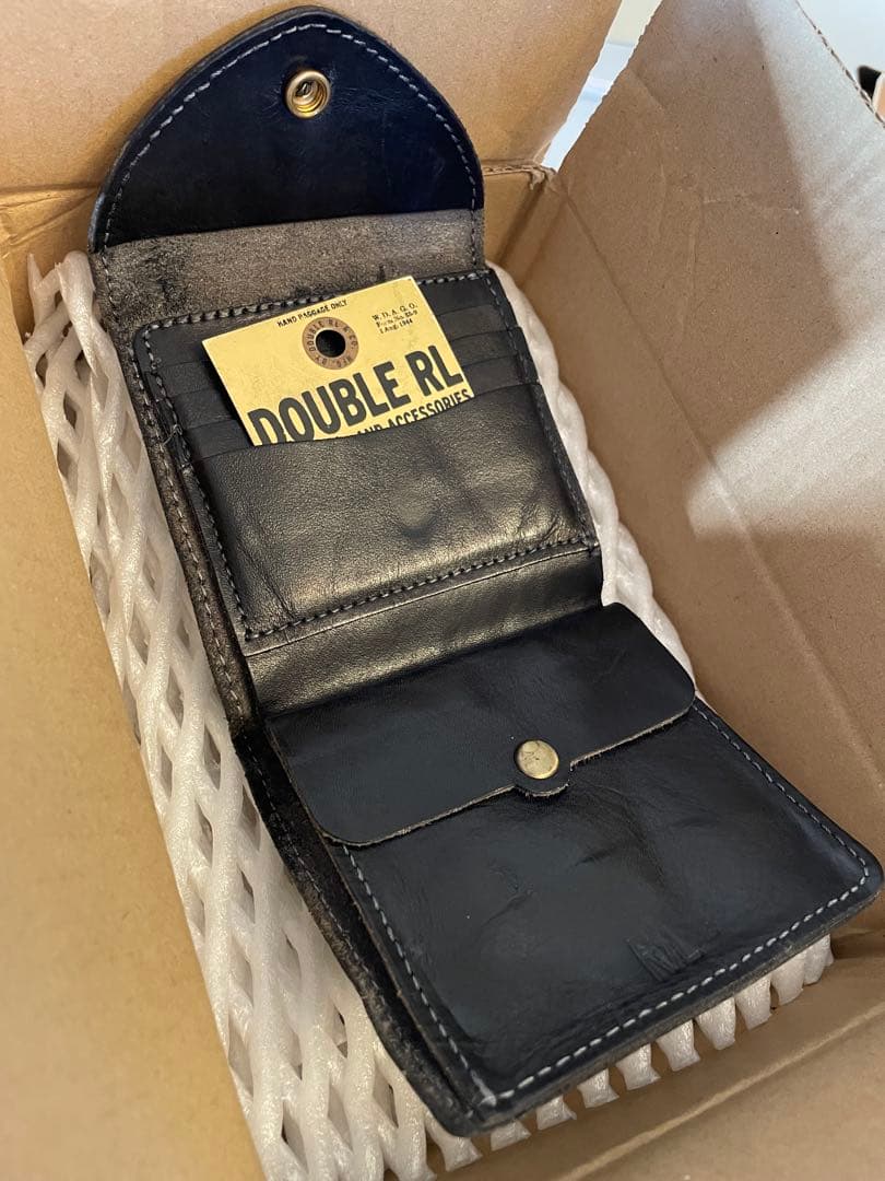 RRL 黒レザー二つ折り財布 金色コンチョボタン　ダブルアールエル