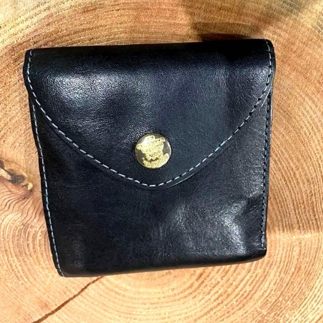 RRL 黒レザー二つ折り財布 金色コンチョボタン　ダブルアールエル