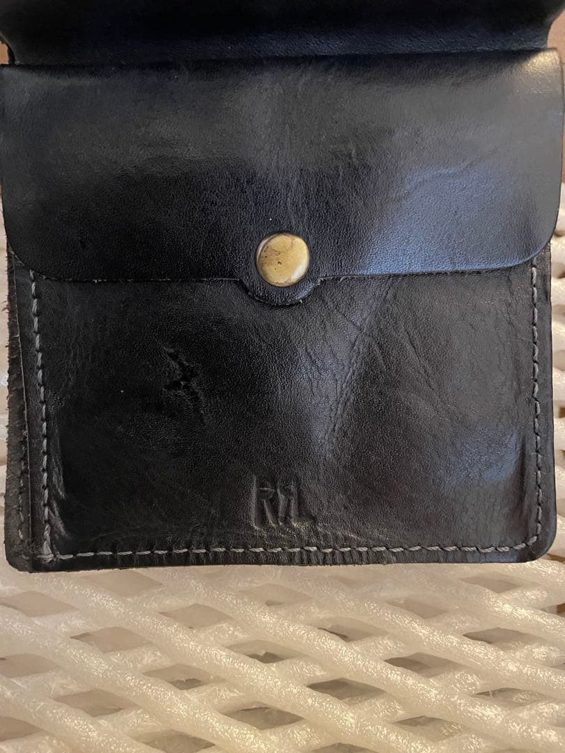 RRL 黒レザー二つ折り財布 金色コンチョボタン　ダブルアールエル
