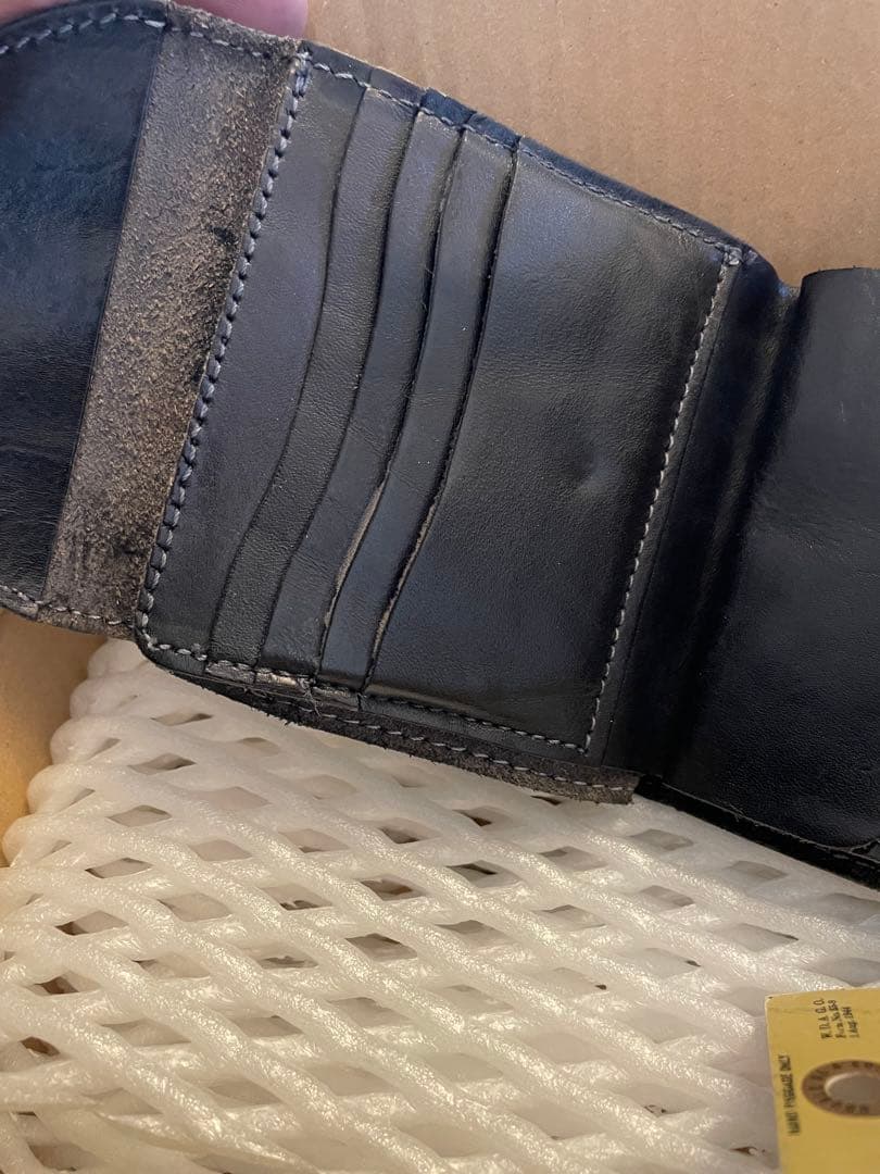 RRL 黒レザー二つ折り財布 金色コンチョボタン　ダブルアールエル