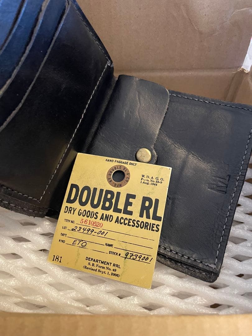 RRL 黒レザー二つ折り財布 金色コンチョボタン　ダブルアールエル