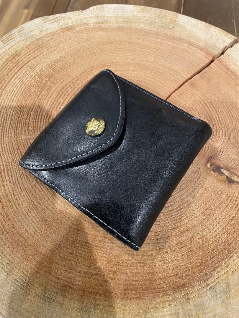 RRL 黒レザー二つ折り財布 金色コンチョボタン　ダブルアールエル