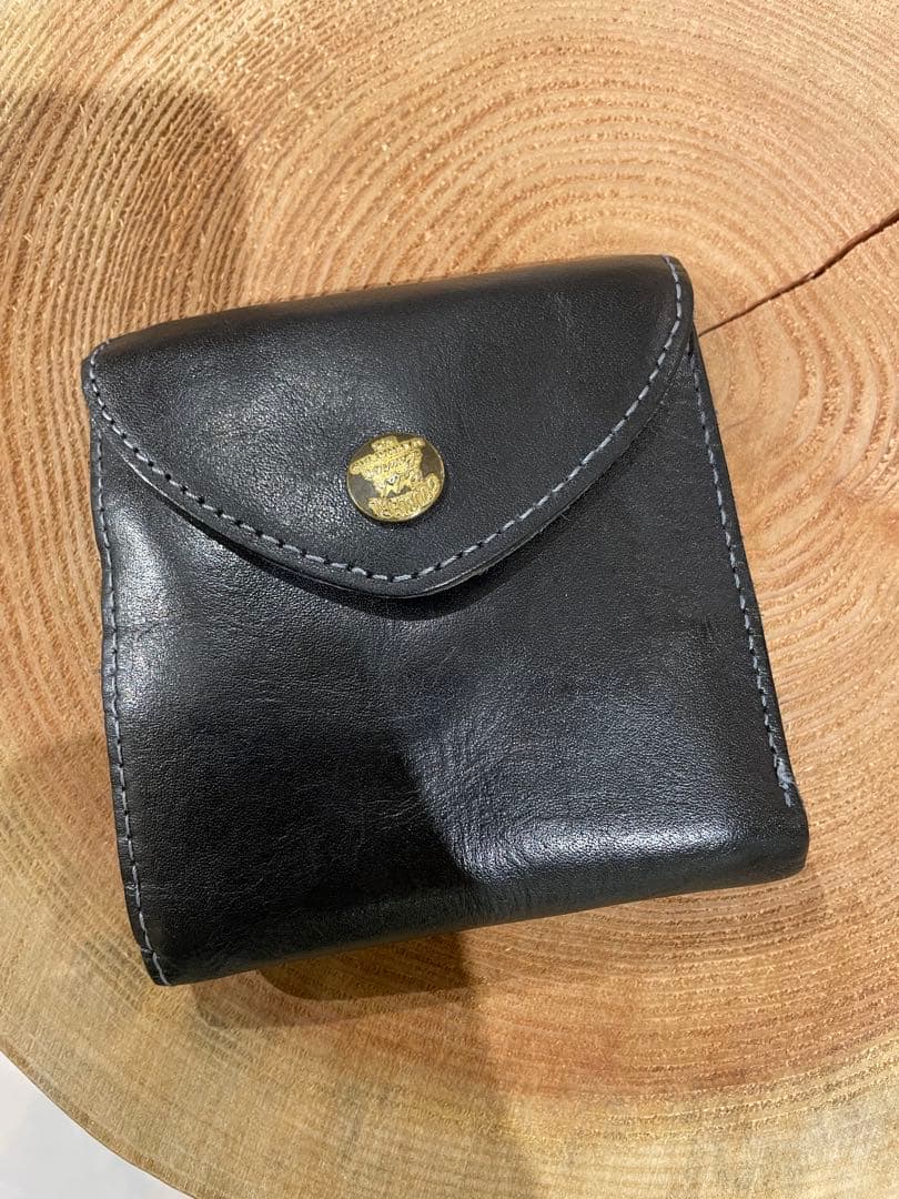 RRL 黒レザー二つ折り財布 金色コンチョボタン　ダブルアールエル