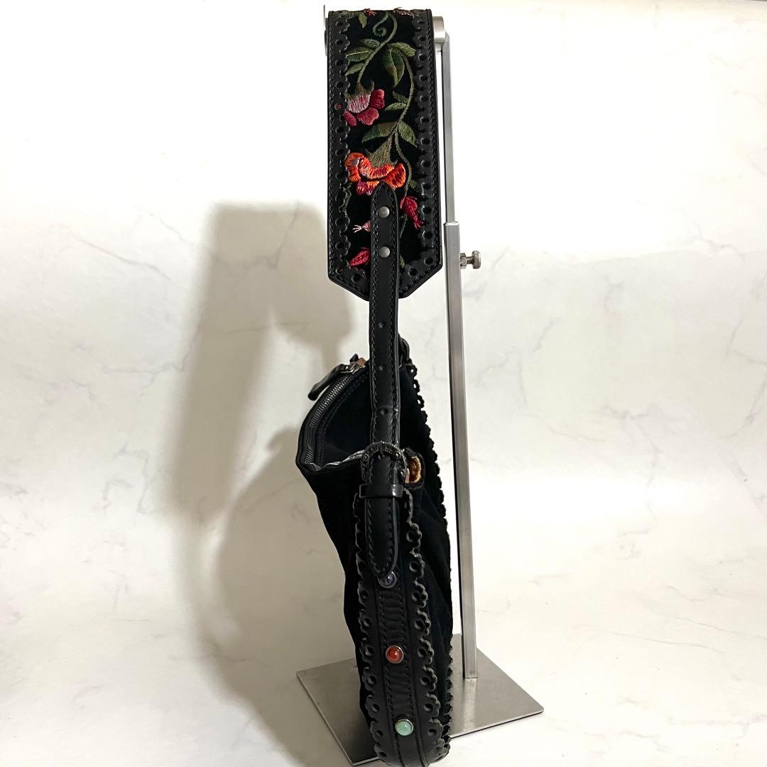 VALENTINO GARAVANI ショルダーバッグ 花柄刺繍 ブラック 袋付