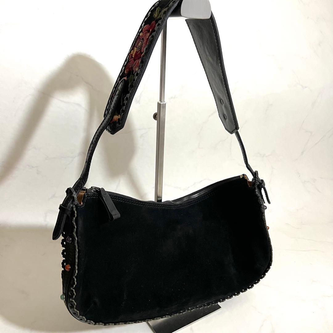 VALENTINO GARAVANI ショルダーバッグ 花柄刺繍 ブラック 袋付