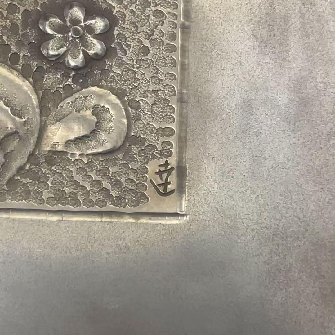 彫金家 岡部達男作 純銀 SILVER製 蛾文 彫刻 シガレットケース