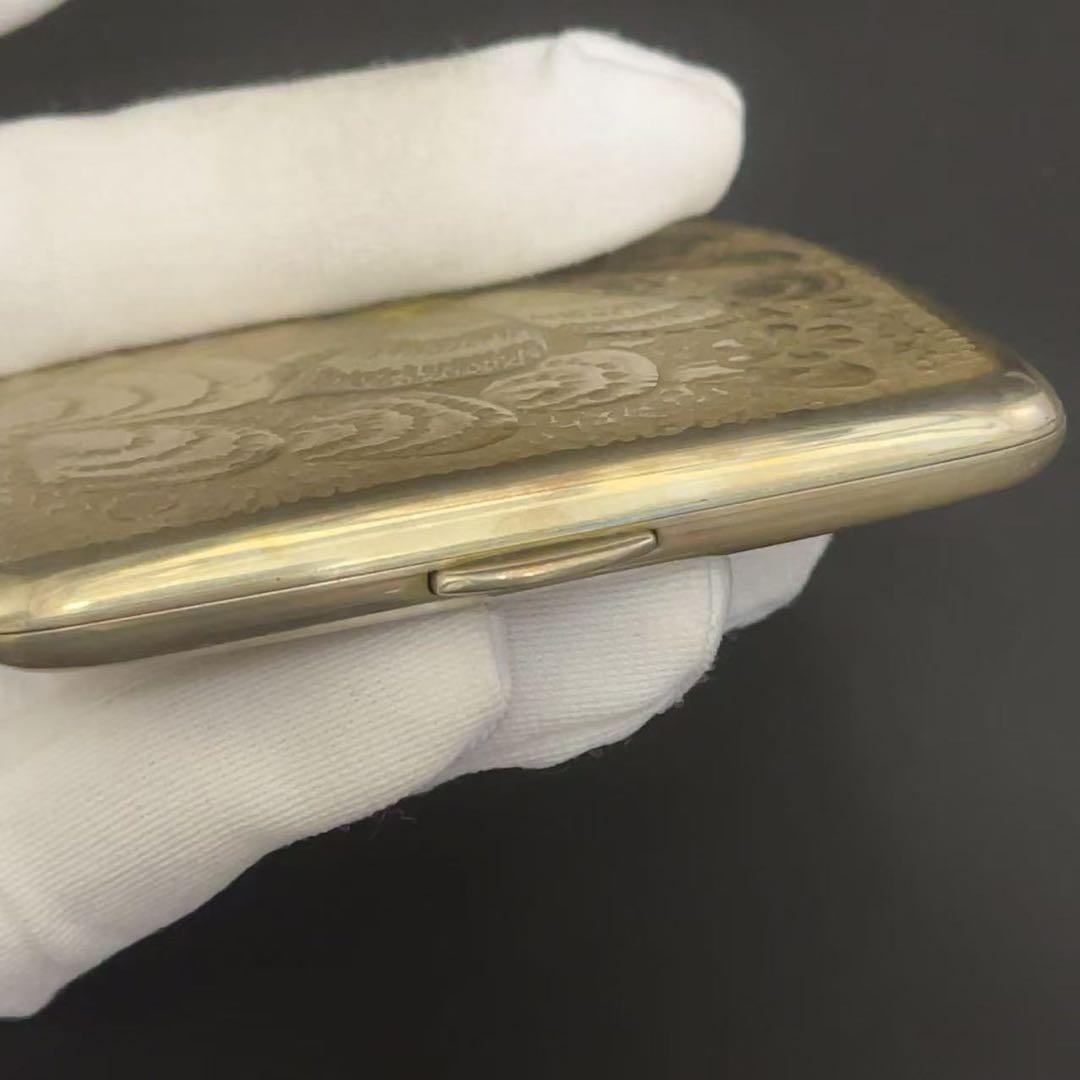 彫金家 岡部達男作 純銀 SILVER製 蛾文 彫刻 シガレットケース