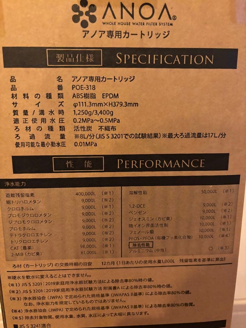 ANOA(アノア) 浄水器カートリッジ　1本