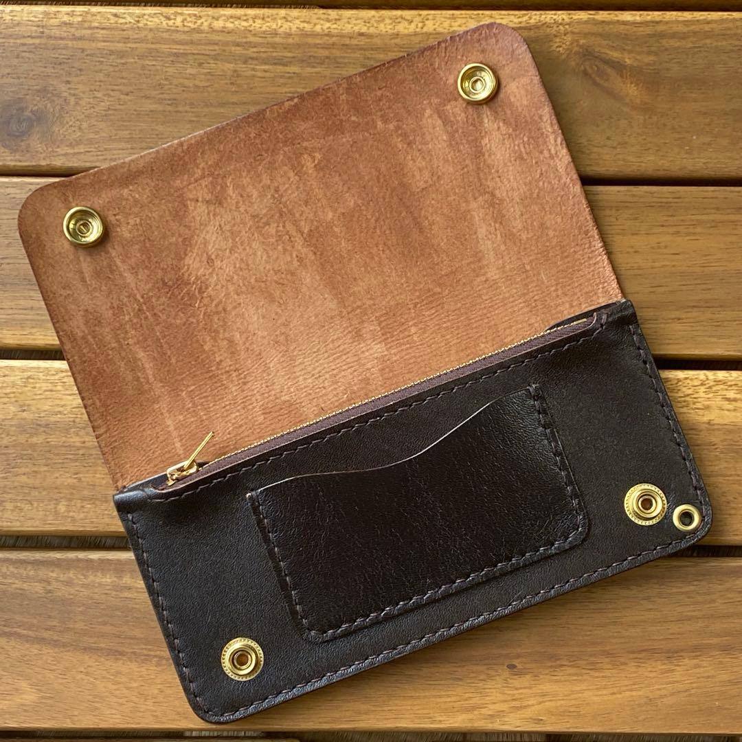 【茶芯・馬革】トラッカーウォレット　３層・ブラック