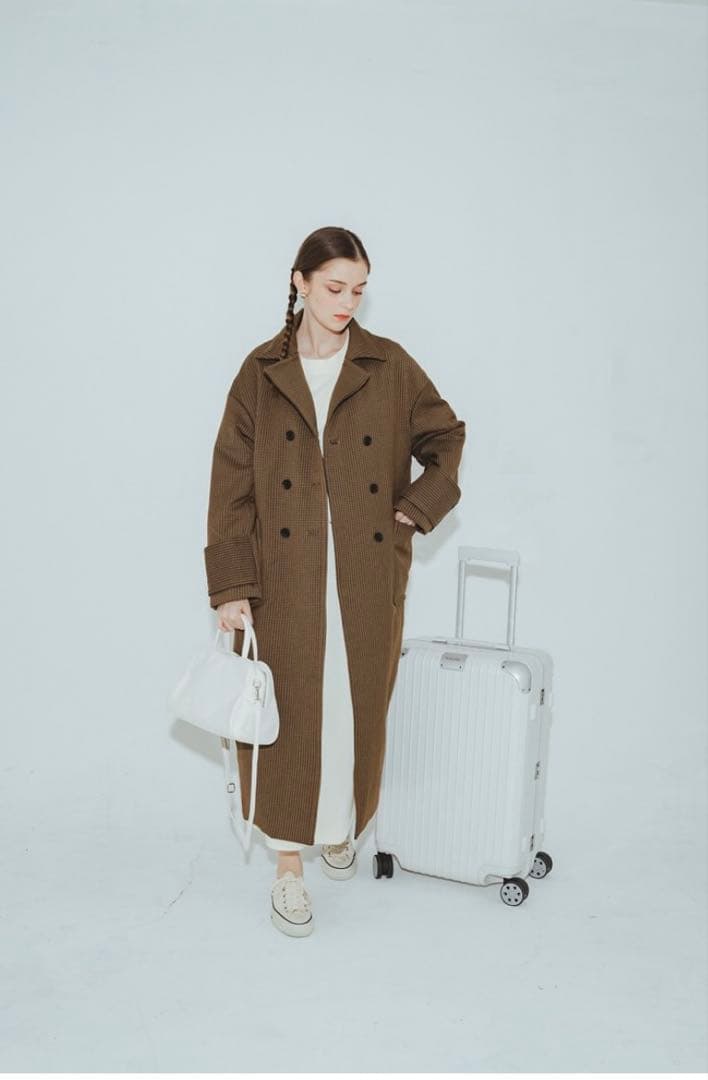 pinue ロングパフコート　チェック　Sサイズ