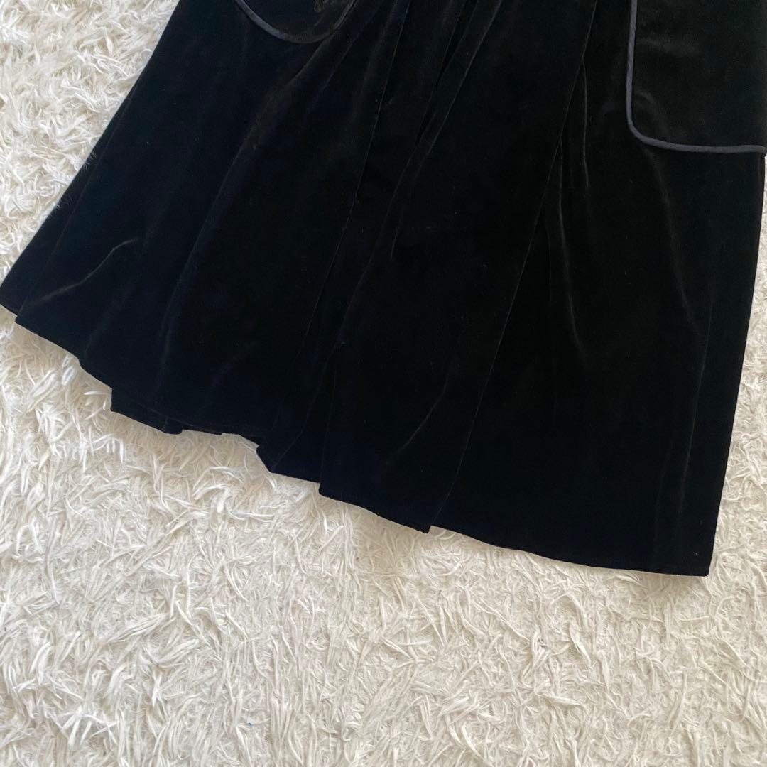 ルネ René ベロア フレアスカート シルク混　ロゴ刺繍 王冠 ブラック S