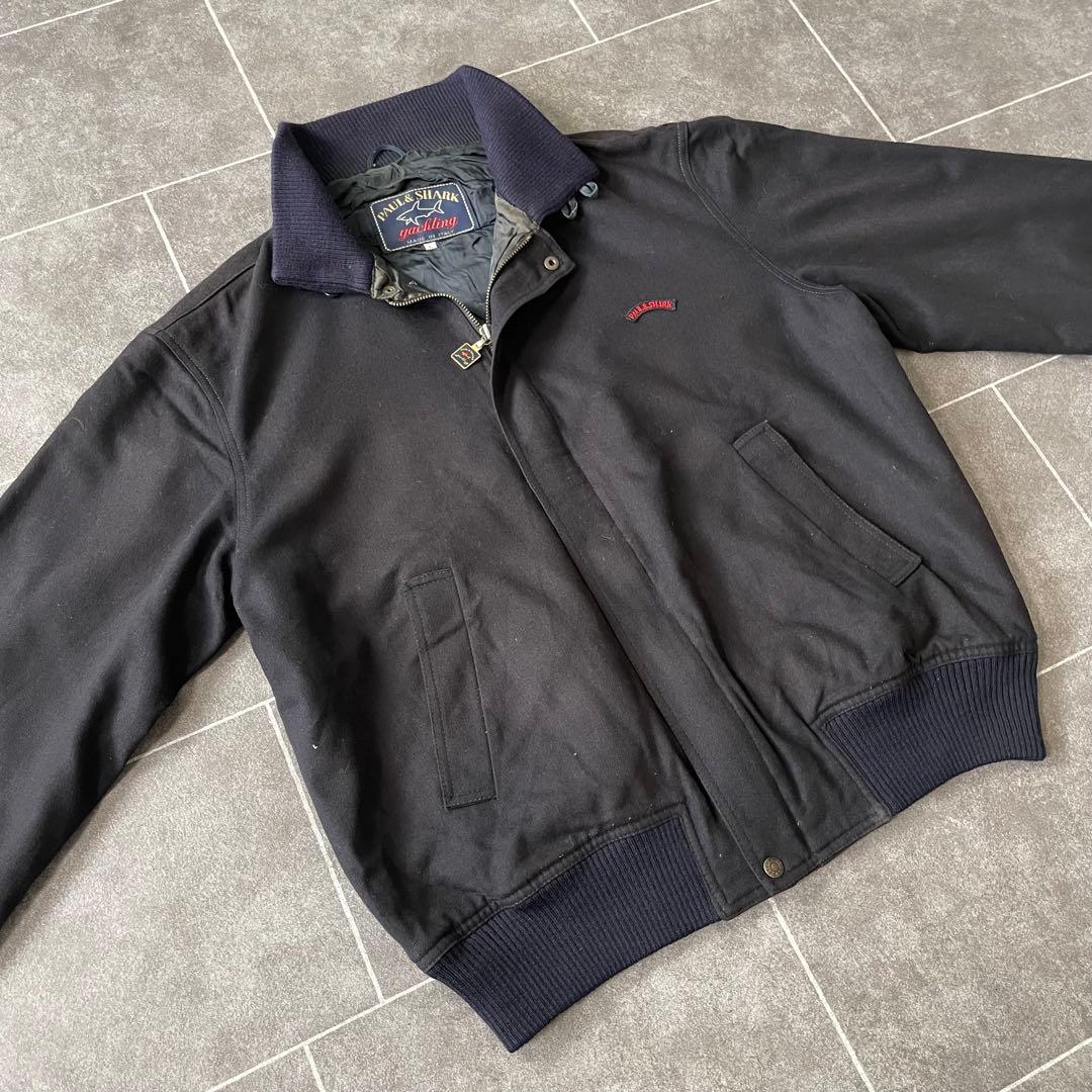 ITALY製 vintage shark ウールブルゾン スタンドカラー濃紺