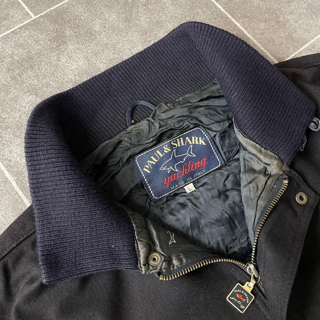 ITALY製 vintage shark ウールブルゾン スタンドカラー濃紺