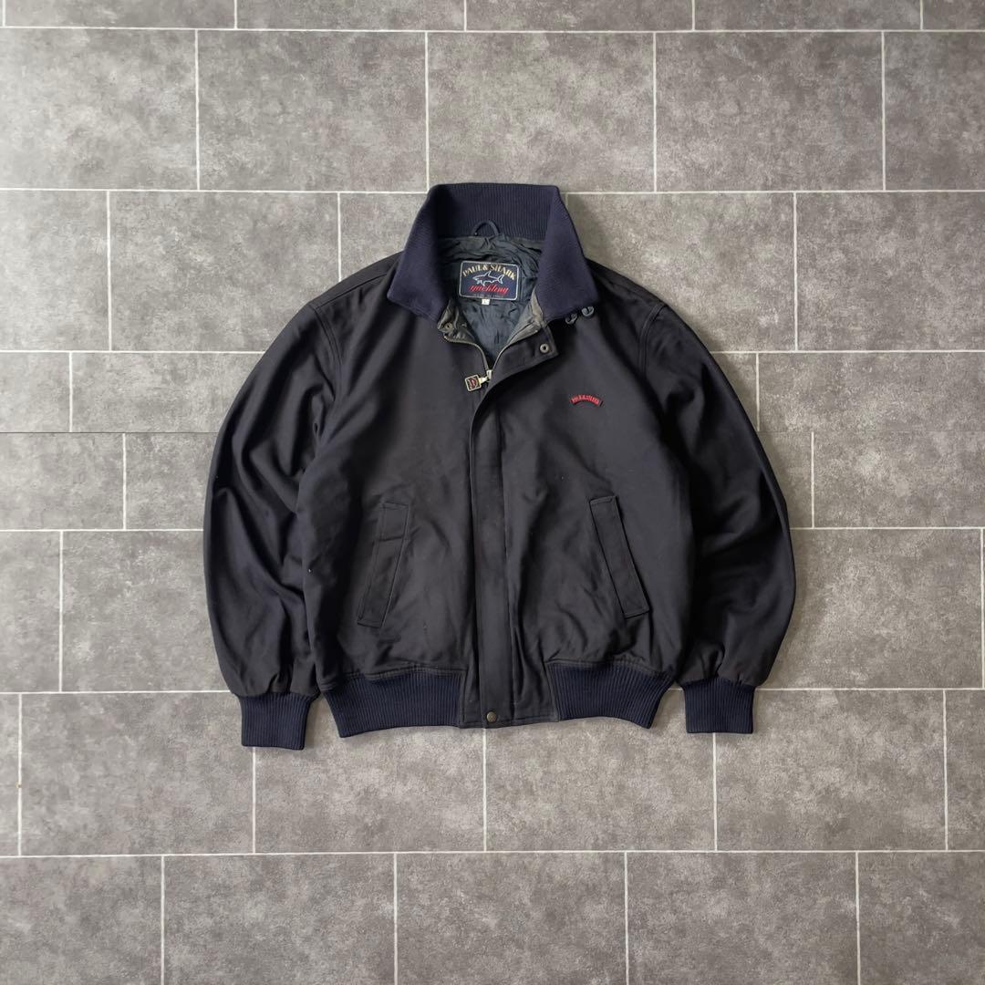 ITALY製 vintage shark ウールブルゾン スタンドカラー濃紺