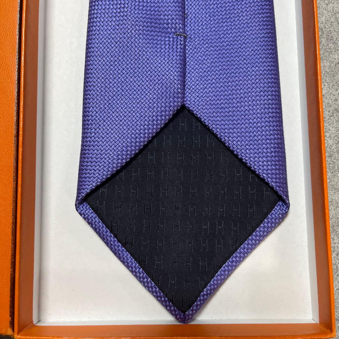 美品　エルメス　ネクタイ　インクブルー青紫　無地　シルク　結婚式