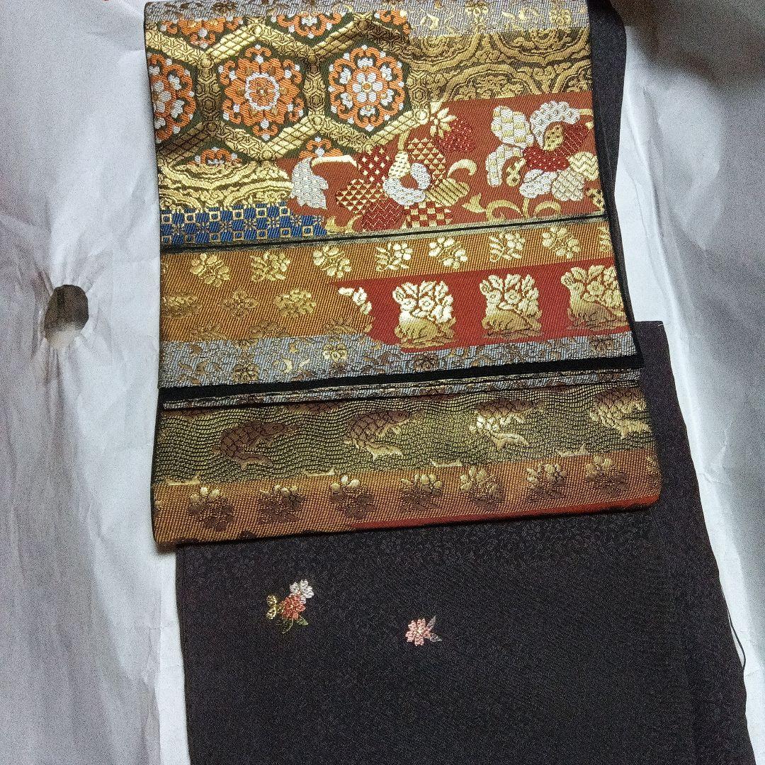 附下げ　 栗茶色 ウサギ刺繍