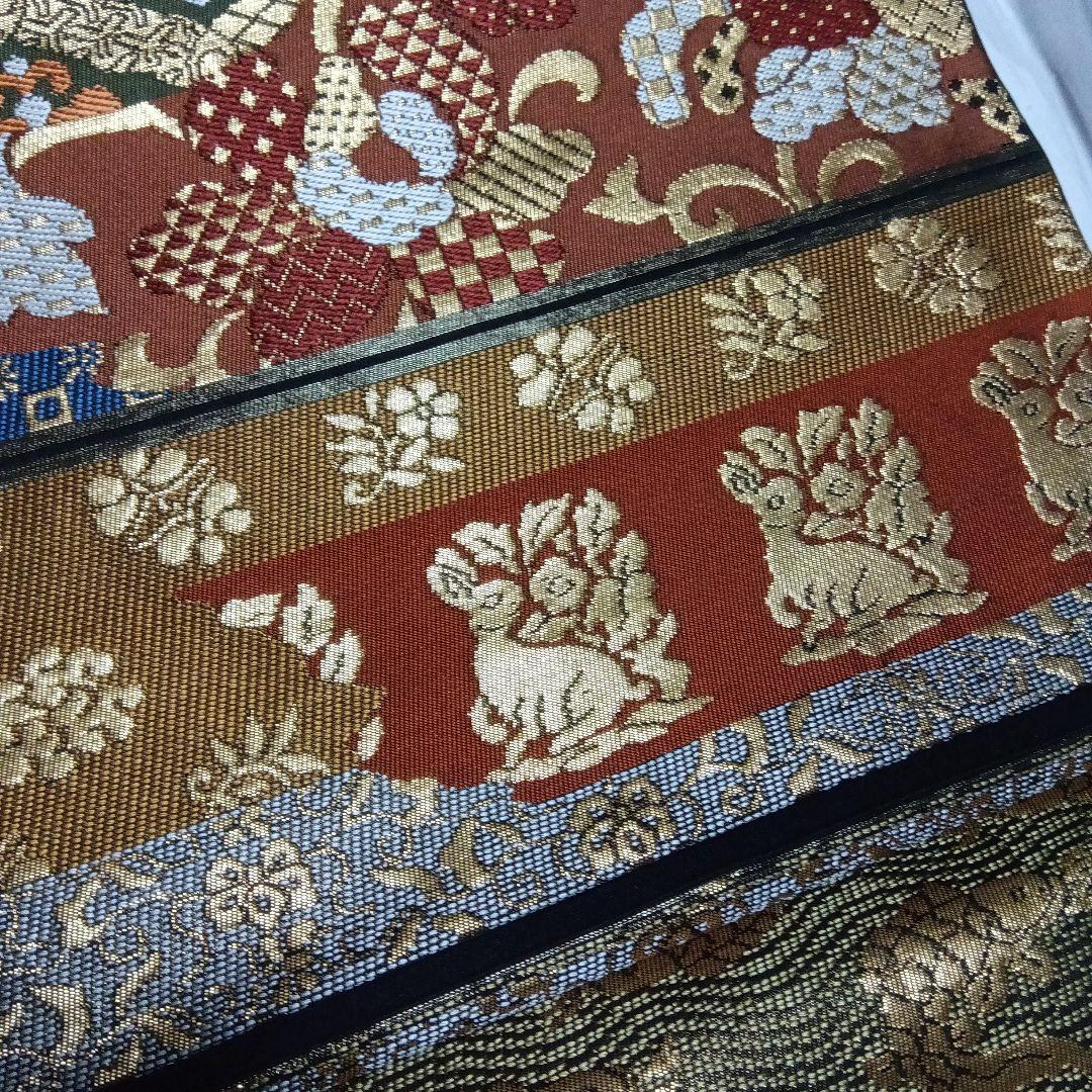 附下げ　 栗茶色 ウサギ刺繍