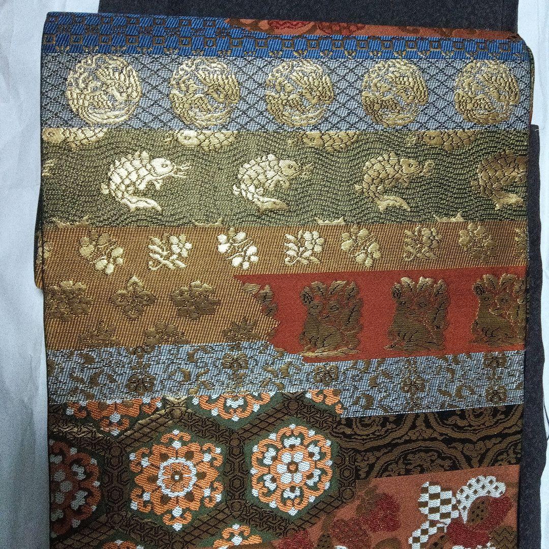 附下げ　 栗茶色 ウサギ刺繍