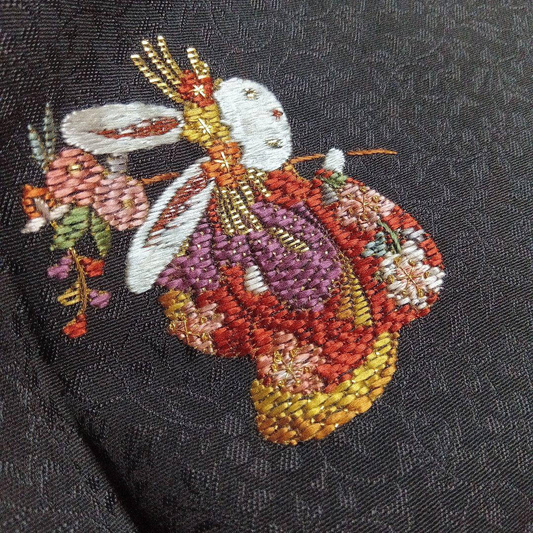 附下げ　 栗茶色 ウサギ刺繍