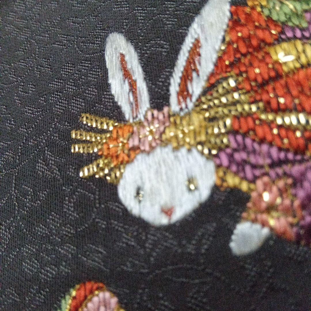 附下げ　 栗茶色 ウサギ刺繍