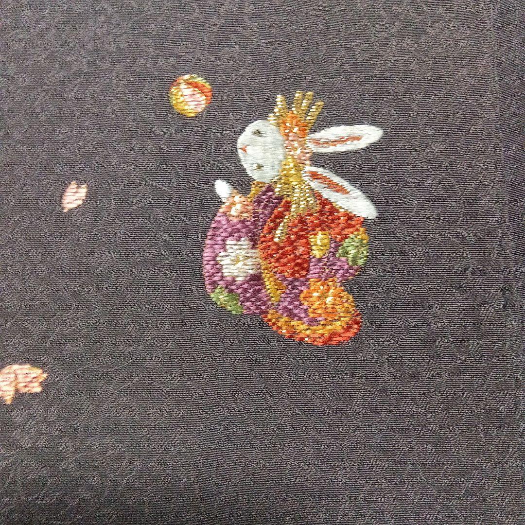 附下げ　 栗茶色 ウサギ刺繍