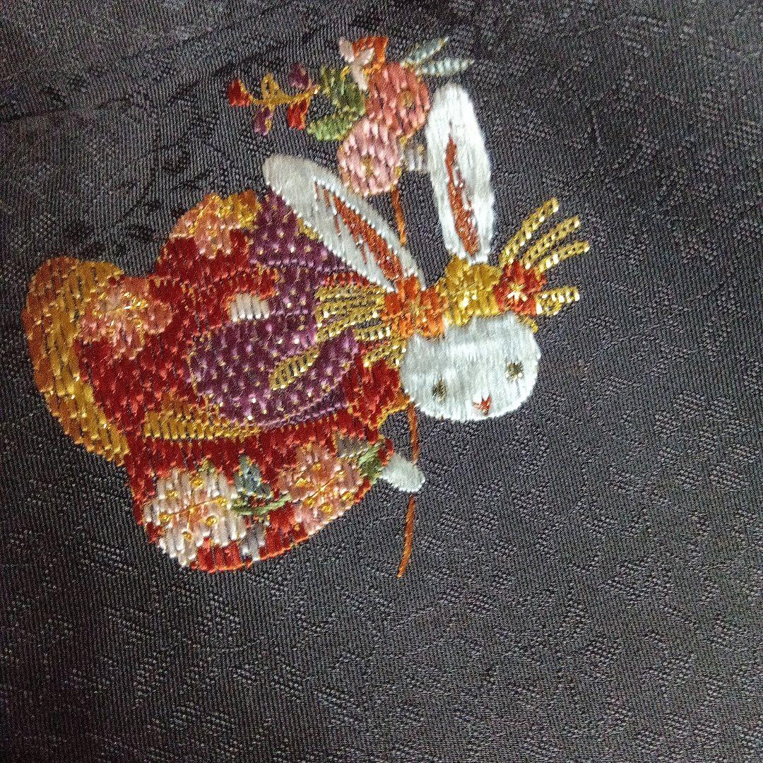 附下げ　 栗茶色 ウサギ刺繍