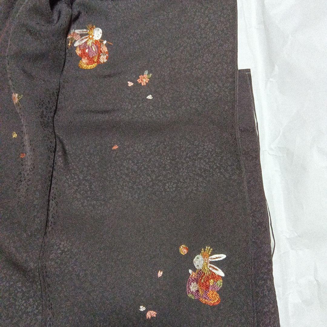 附下げ　 栗茶色 ウサギ刺繍