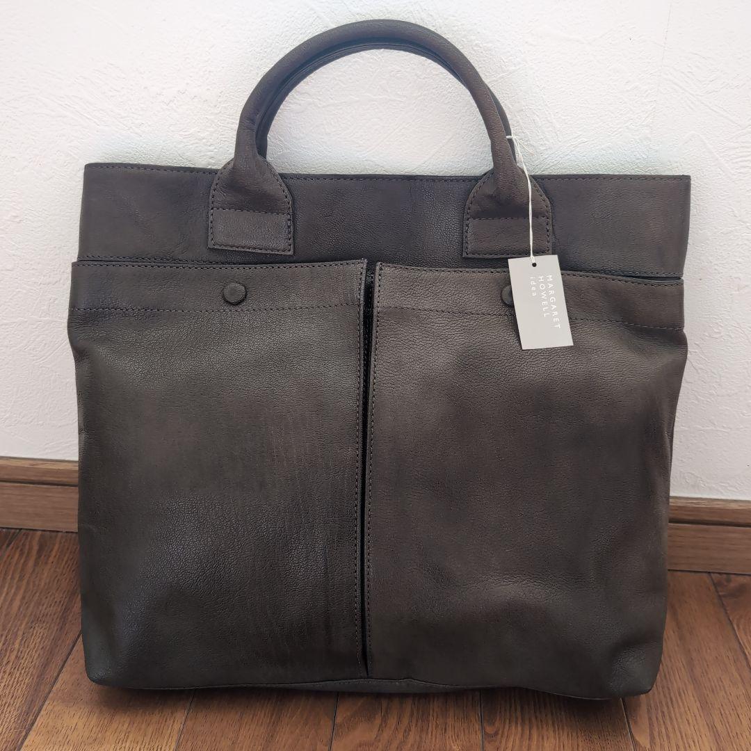 新品未使用マーガレットハウエル　レザートートバッグ　ダークグレータグ付