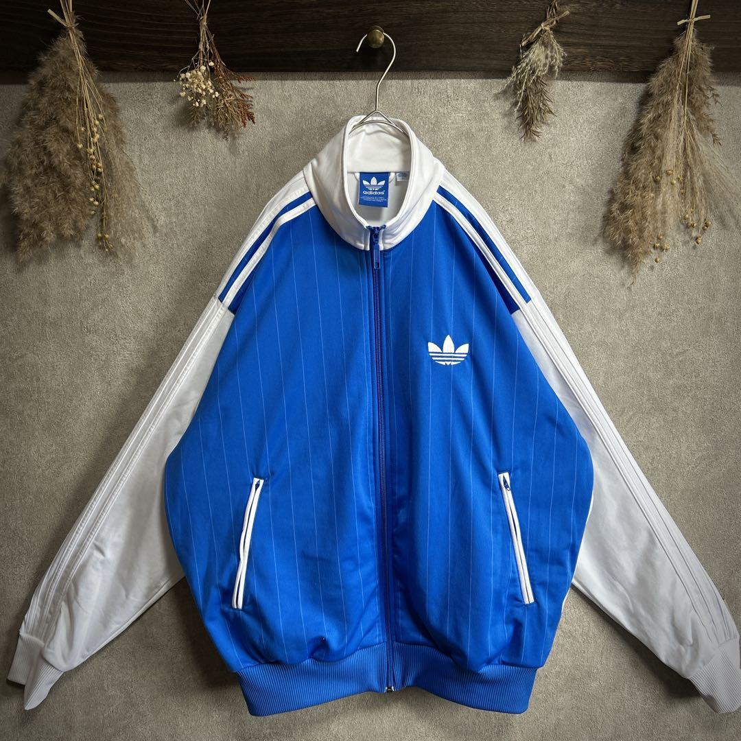 ミ*ビ様 【希少デザイン】adidas トラックジャケット 青×白 トレフォイル