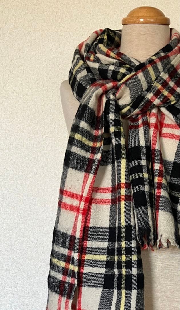 COMME des GARCONSHOMME ウール縮絨チェック柄マフラー