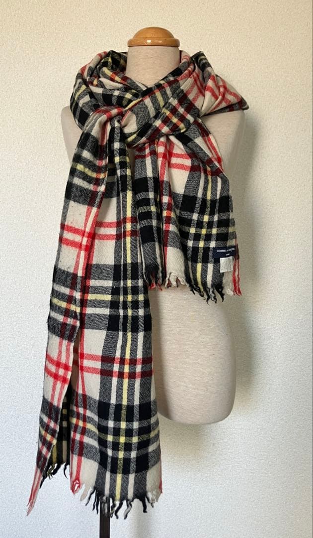 COMME des GARCONSHOMME ウール縮絨チェック柄マフラー