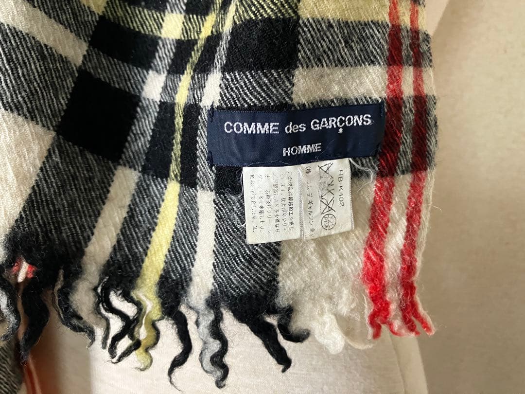 COMME des GARCONSHOMME ウール縮絨チェック柄マフラー