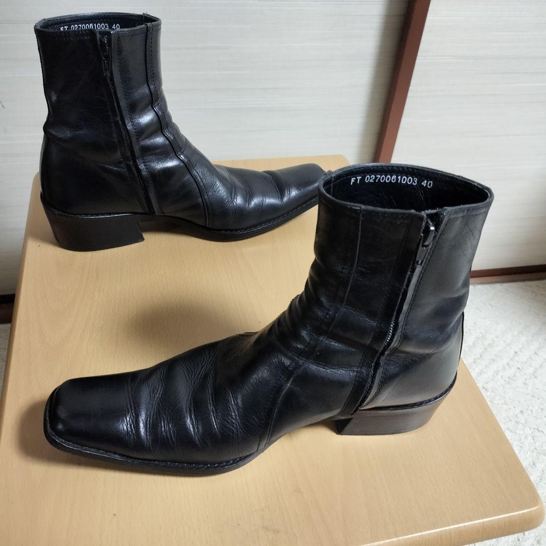 【ゆ】5351プールオム　レザー ブーツ ブラック 革 25~25.5cm