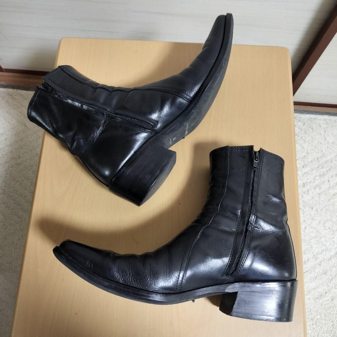 【ゆ】5351プールオム　レザー ブーツ ブラック 革 25~25.5cm