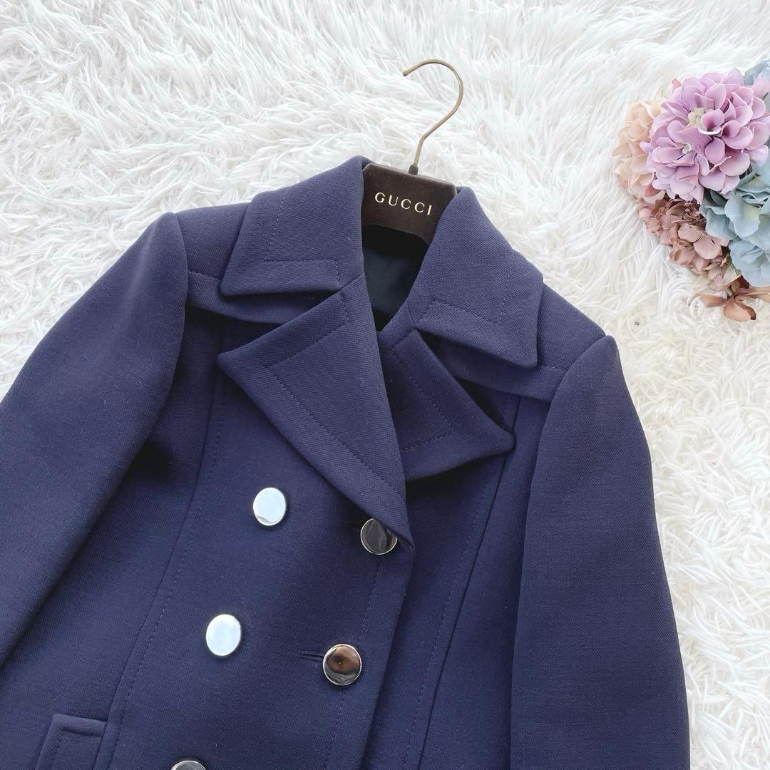 極美品 GUCCI グッチ チェスターコート シルバー ボタン ウール シルク