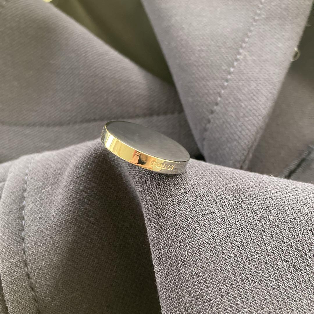 極美品 GUCCI グッチ チェスターコート シルバー ボタン ウール シルク