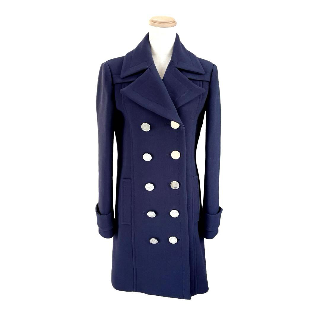 極美品 GUCCI グッチ チェスターコート シルバー ボタン ウール シルク