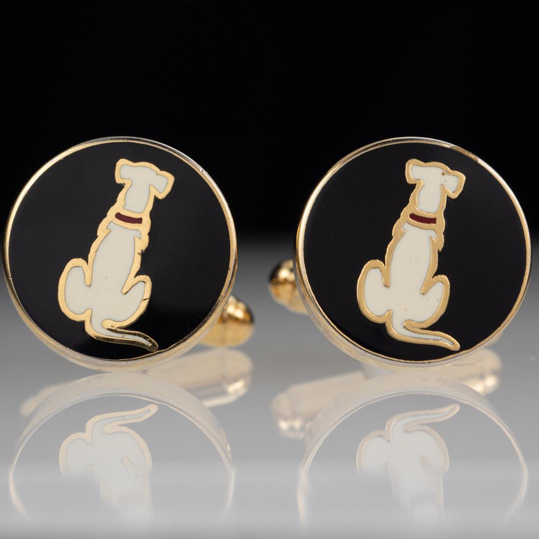 80's ビンテージ 犬柄エナメル フェラガモ カフスボタン FERRAGAMO