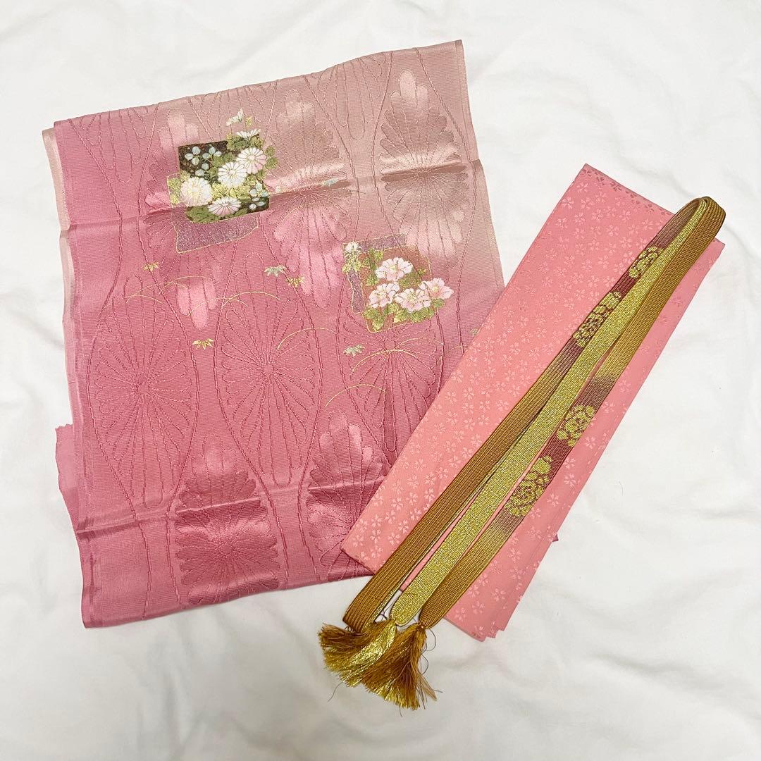 Y*G様 訪問着　訪問着フルセット　ラベンダーグレー　孔雀と牡丹　袋帯